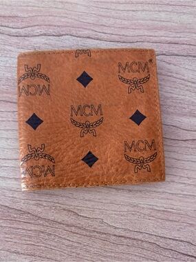 MCM vintage Cognac and Navy Logo Leather Wallet
